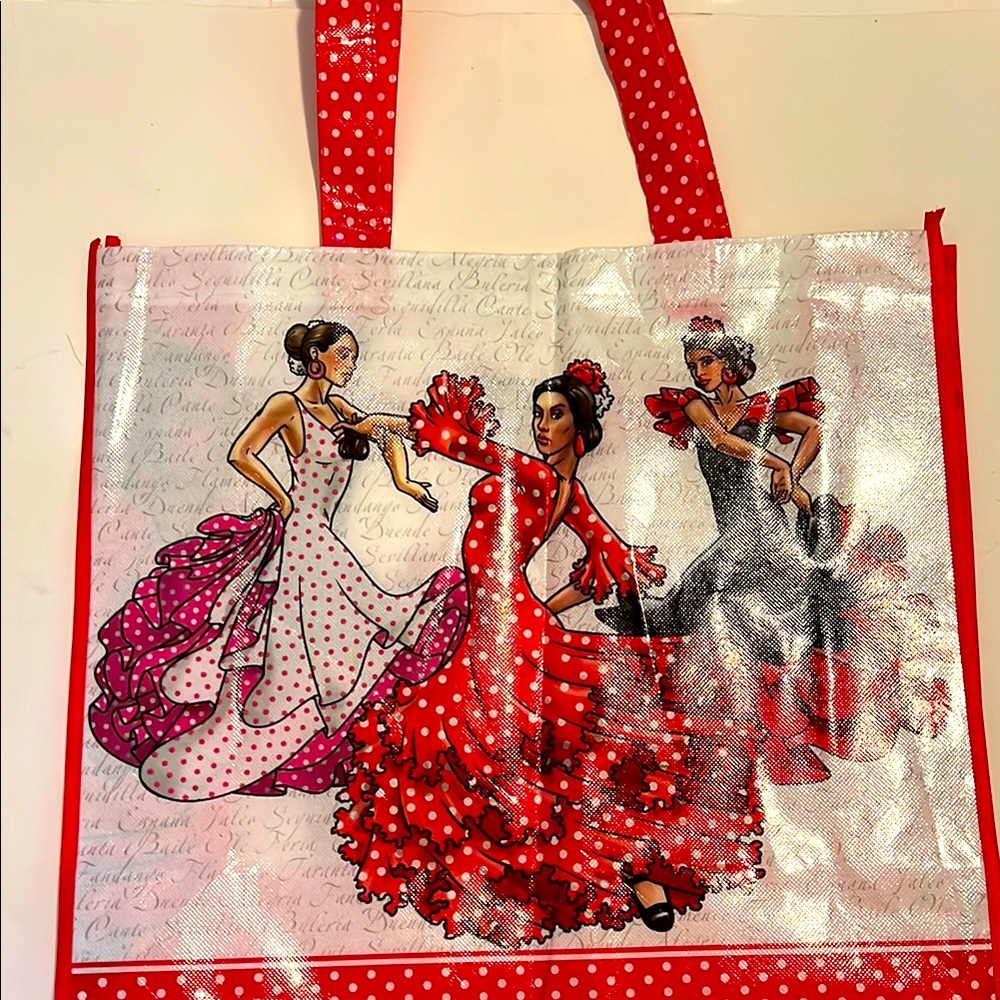 Red Spanish flamenco dancers tote 17x15x5” plactic new